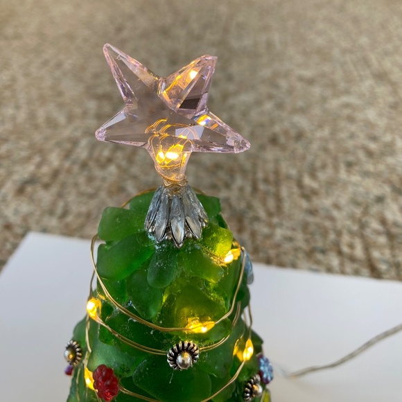 Sea Glass Christmas lighted tree. Handmade with seagrass found on Mexico beach. - Picture 3 of 5